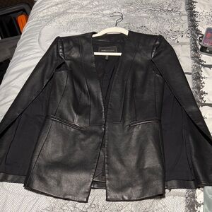 BCBGMaxAzria Black Leather Blazer cape
